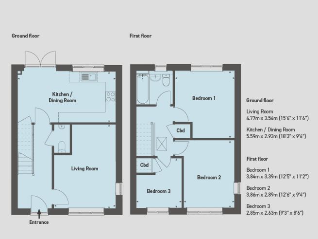 Floor plan, 3 bedroom house - artist's impression subject to change. 